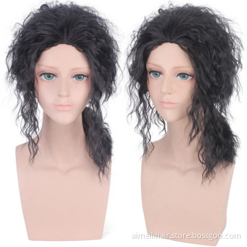 Men Wig Long Kinky Straight Synthetic Wig Cosplay Black Color Costume Wigs for Party Halloween Hair Style